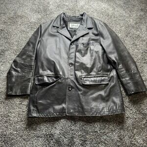 Pelle Studio Jacket Mens M Black Overcoat Leather Collared Lined Pockets